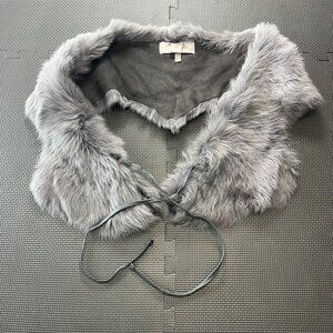 Gushlow & Cole Gray Sheepskin Handmade Fur Stole Scarf With Leather Tie Closure